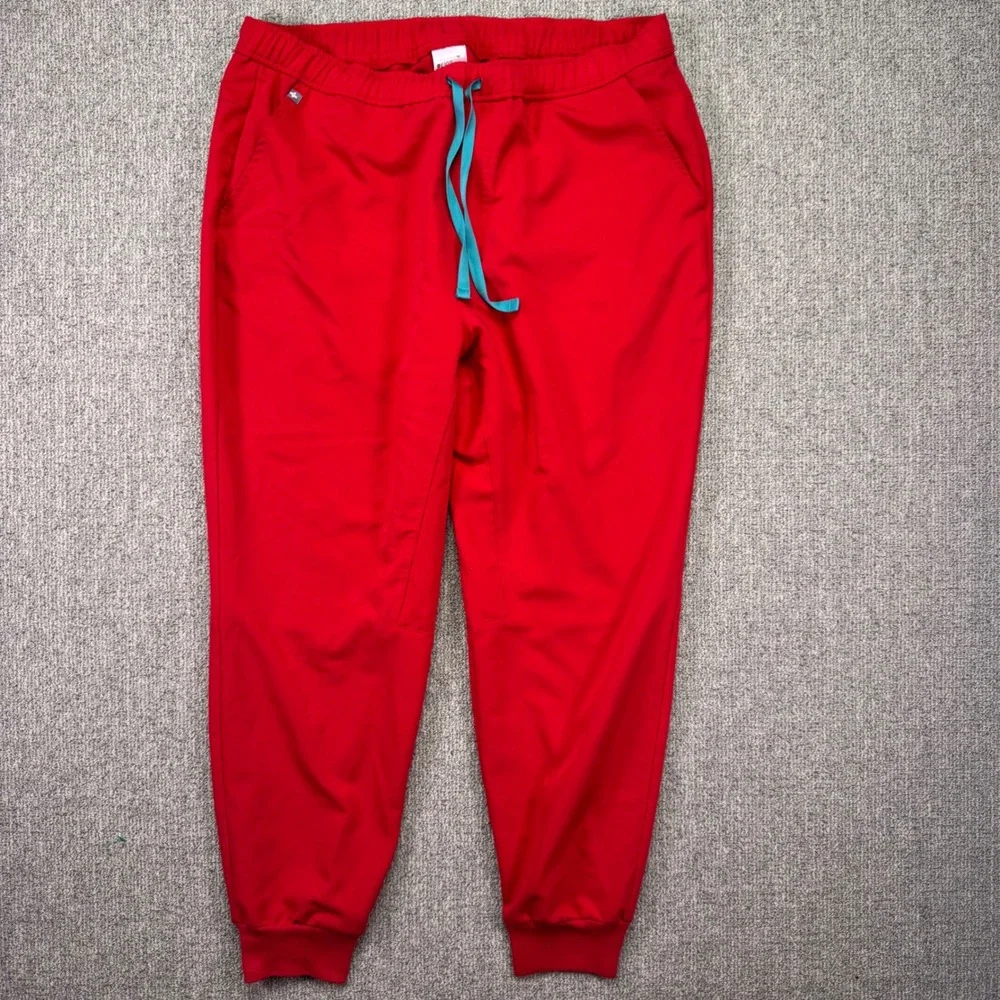 FIGS Men's Tansen Jogger‎ Scrub Pants XL Short Red Technical Stretch EUC